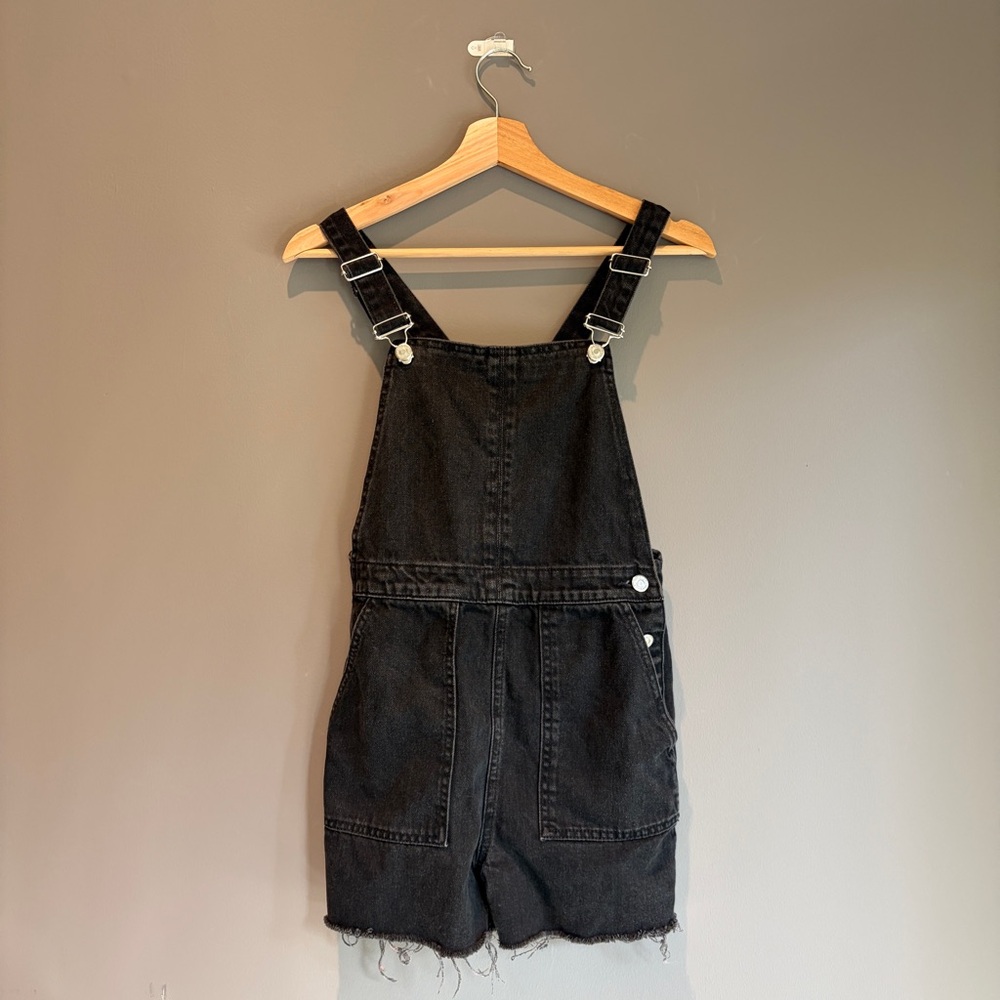 Black Denim Overall Shorts